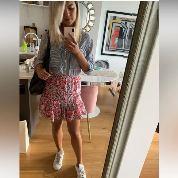 Paloma Blue 100% Silk Mini Skirt Floral 90’s Babydoll Tiered Sz XS - Picture 3 of 8